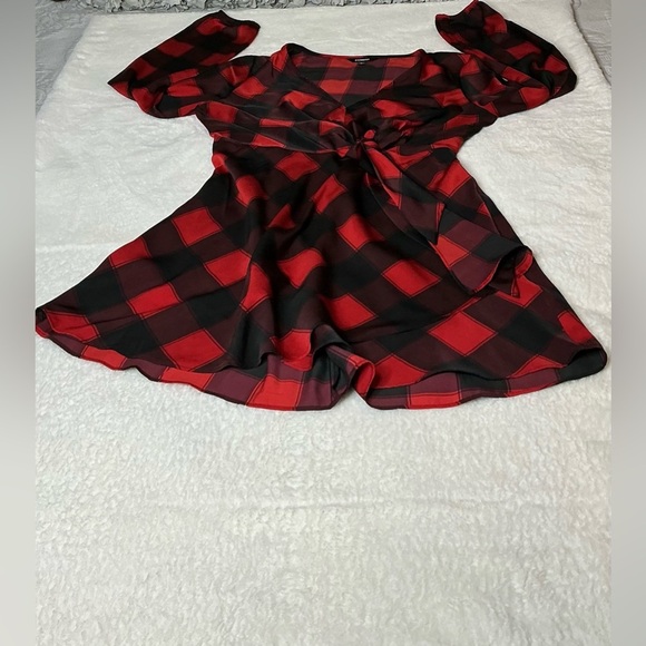 Express Red and Black Asymmetrical Tie Front SunDress - Picture 3 of 15